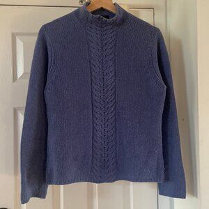 Blue Pure Cashmere Cable Knit Mock Turtleneck Sweater Size Medium